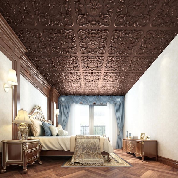 Antique Copper 2 ft. x 2 ft. Decorative Faux Tin Drop In Ceiling Tile, Square Edge Lay-In Ceiling Tile (48 sq.ft./Case)
