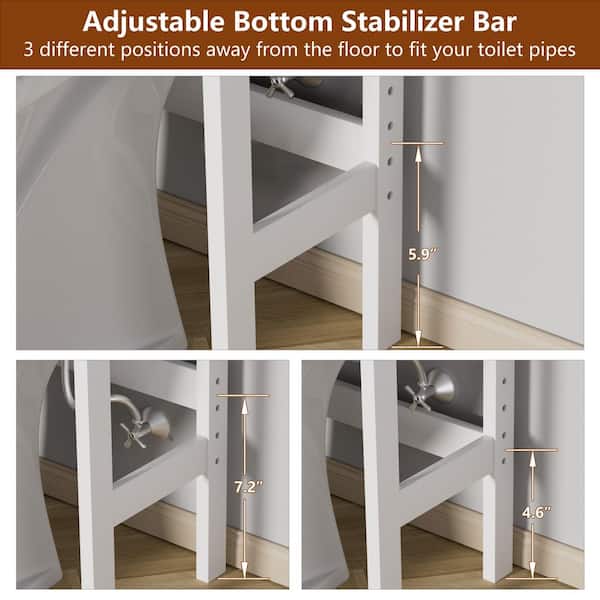 21.7 in. W x 66.9 in. H x 7.1 in. D White Bathroom Over-the-Toilet Storage with Adjustable Shelf and Doors
