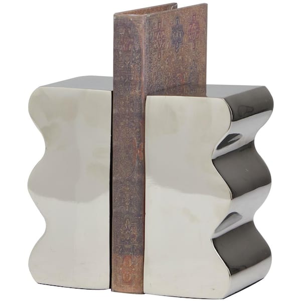 Novogratz Silver Aluminum Wave Inspired Bookends (Set of 2)