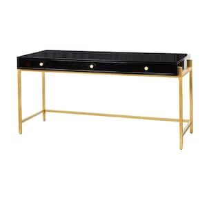 Zulma Modern Black 64 in. 3 Storage Drawers Writing Desk with Polished Paint-finished Desktop