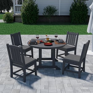 Gray 5-Piece Plastic Round Outdoor Dining Set with Gray Cushion