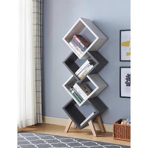 Scout 62 in. White and Gray Medium Density Fiberboard 4-Shelf Bookcase With Dual-Tone Design
