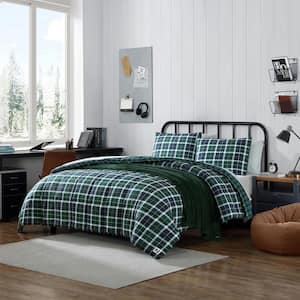 Northsail Plaid 3-Pcs Blue/Green Reversible Microfiber King Comforter Set