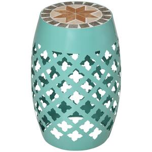 12 in. Patio Round Side Table, Outdoor Footstool, Garden Mosaic Accent Side Table