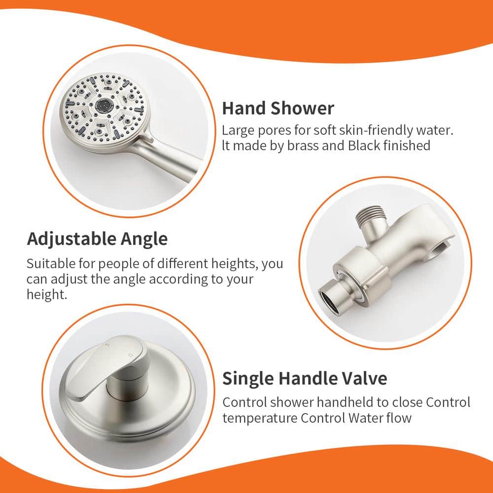Brushed Nickel Single Handle 10-Spray Handheld Shower Faucet Set