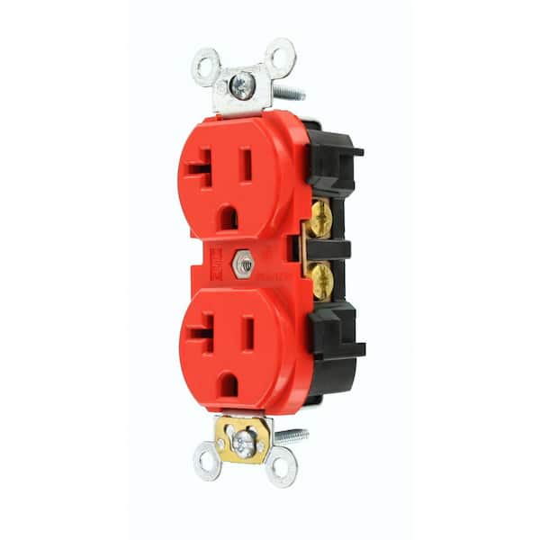 20 Amp 125 V Industrial Grade Self Grounding Duplex Outlet/Receptacle, Red (1-Pack) 5352-R