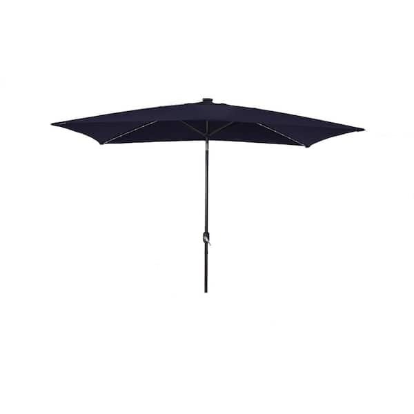 Unbranded 10 ft.x 7 ft. Rectangle Solution-Dyed Fabric Aluminum Market Patio Umbrella in Navy with Frosted Solar LED Light