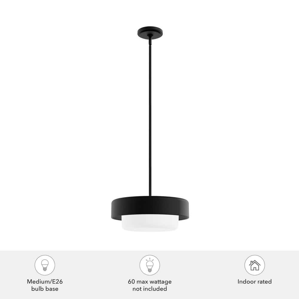 Station 14" Modern Drum Pendant with Frosted Glass in Natural Black Iron