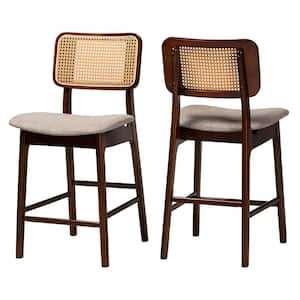 Dannon 24 in. Grey and Walnut Brown Wood Counter Stool with Fabric Seat (Set of 2)