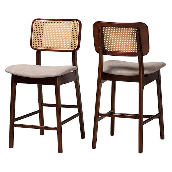 Baxton Studio Dannon 24 in. Grey and Walnut Brown Wood Counter Stool with Fabric Seat (Set of 2)