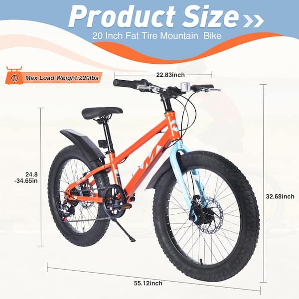 Zeus Ruta 20 Orange Steel Kids Bicycles, Fat Tire Mountain - Main Image
