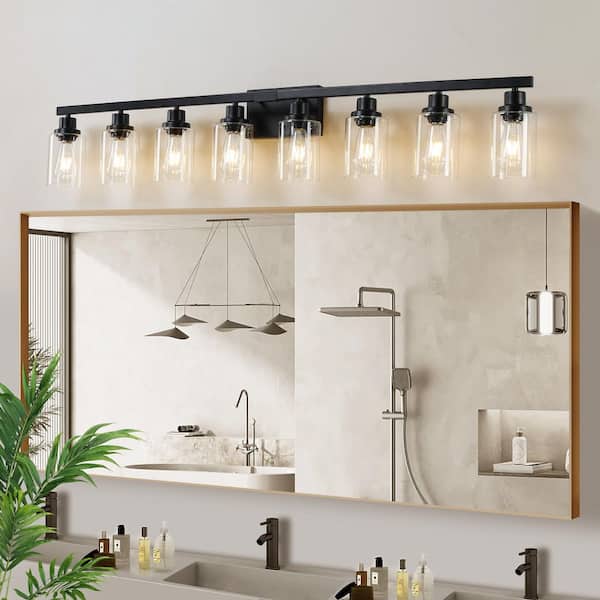 51 in. 8-Light Black Bathroom Vanity Light Fixture with Clear Glass Shades, No bulbs included