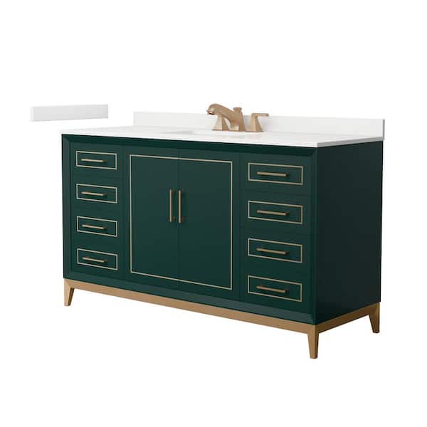Wyndham Collection Marlena 60 in. W x 22 in. D x 35.25 in. H Single Bath Vanity in Green with White Quartz Top