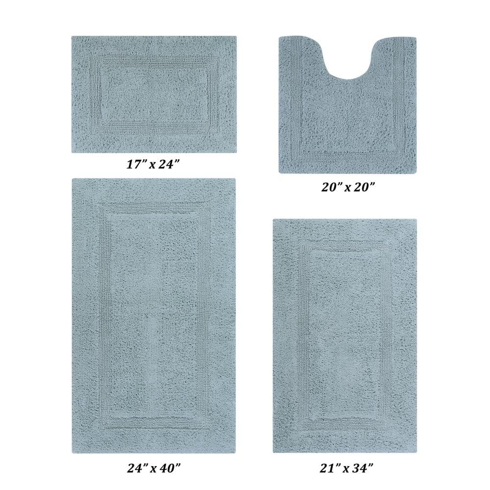 Luxurious Blue Cotton Tufted 4-Piece Bath Rug Set