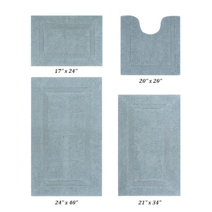 Lux Collection Blue 100% Cotton 4-Piece Bath Rug Set