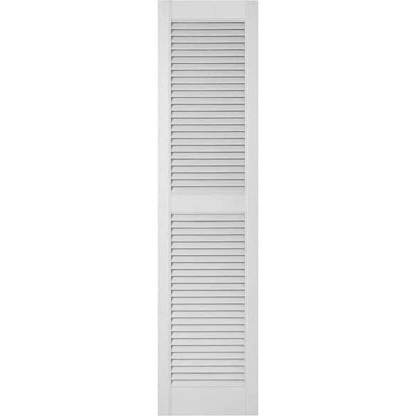 Ekena Millwork 14-1/2 in. x 45 in. Lifetime Vinyl Custom Straight Top Center Mullion Open Louvered Shutters Pair White
