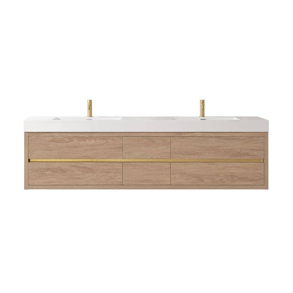 Palencia 84 in.W x 19.7 in.D x 23.6 in.H Double Bath Vanity in N.American Oak with White Composite Stone Top -  ROSWELL, 803184-NO-WH-NM