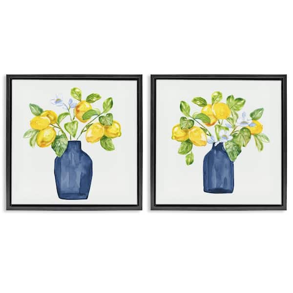 Stupell Industries Lemon Branches in Vases by Nan 2-Pieces Black Floater Frame Food Graphic Art Print 18 in. x 18 in.