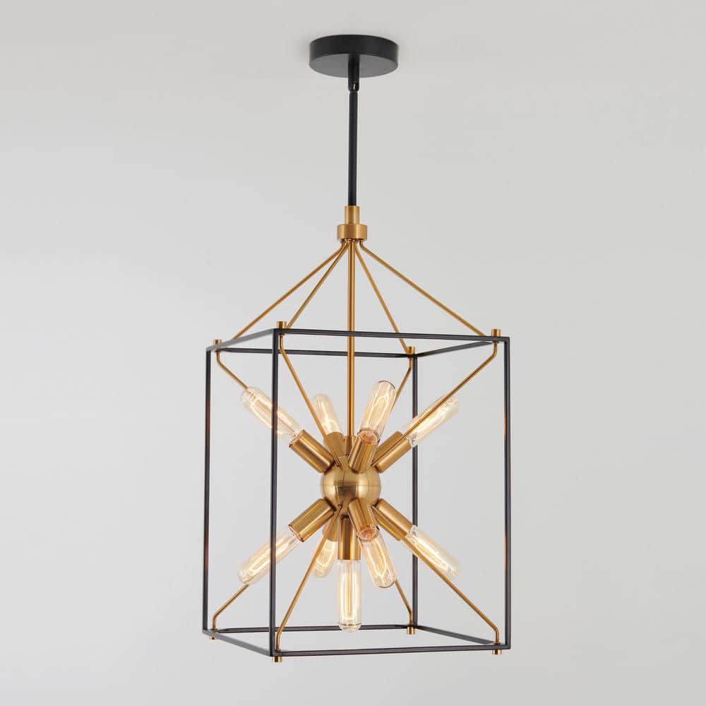 Aged Brass and Black 9-Light Sputnik Chandelier