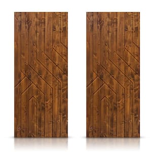 60 in. x 80 in. Hollow Core Walnut Stained Pine Wood Interior Double Sliding Closet Doors