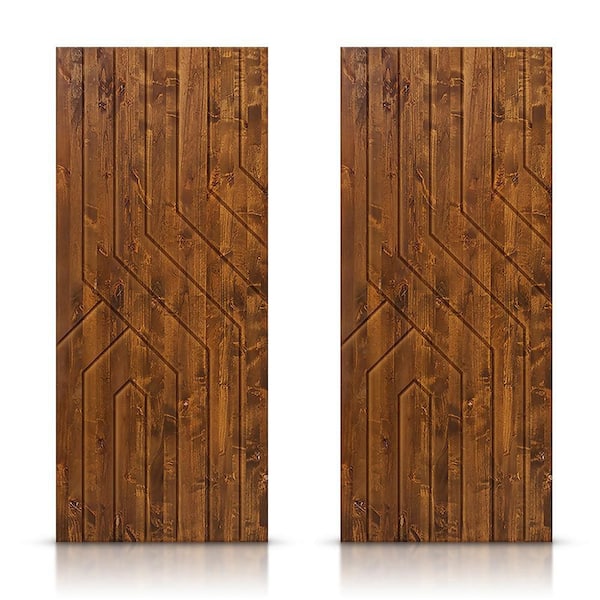 CALHOME 60 in. x 84 in. Hollow Core Walnut Stained Pine Wood Interior Double Sliding Closet Doors