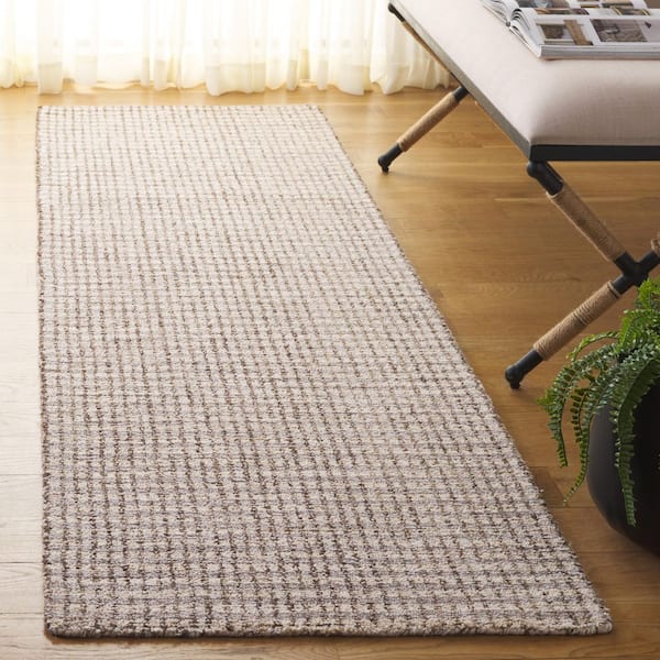 Abstract 2 ft. x 8 ft. Beige/Gray Casual Grid Runner Rug