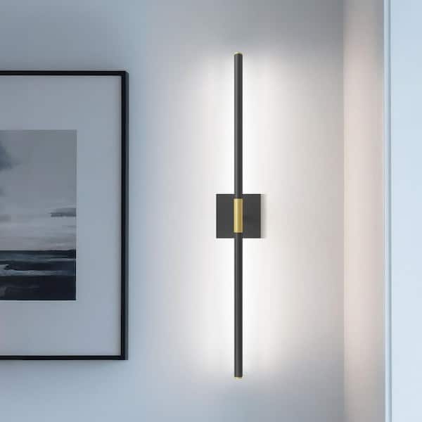 YANSUN 2-Pack Black and Gold Dimmable Timing Integrated LED Wireless Wall Sconces with Remote Control