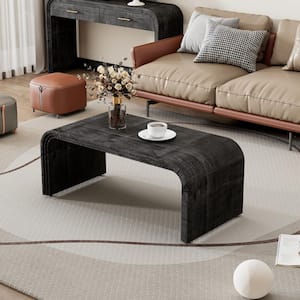 Minimalist 47.2 in. Antique Black Rectangle Top Curved Art Deco Design Wood Coffee Table