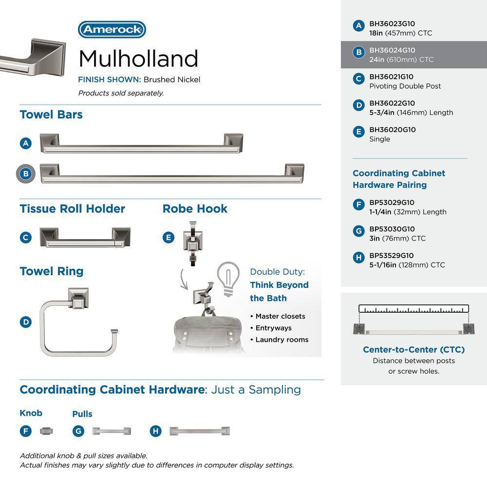 Mulholland Brushed Nickel 24-Inch Wall Mounted Towel Bar