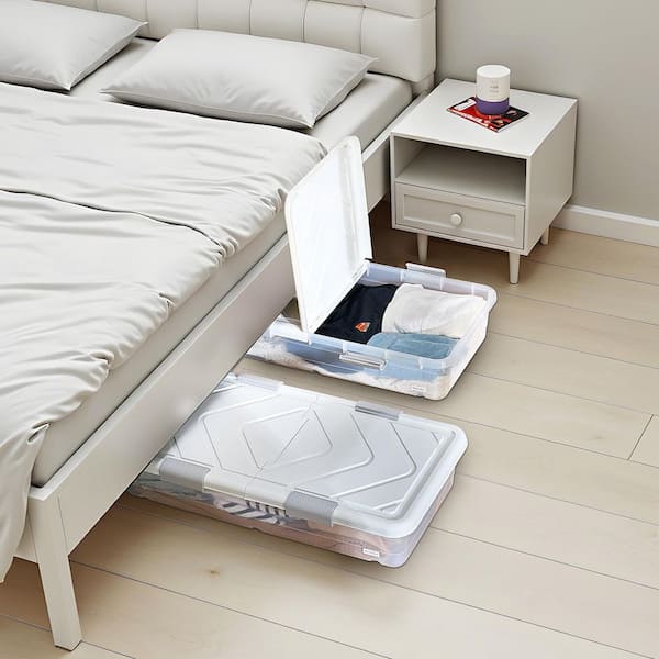 Under Bed Storage with Wheels, 39.8 x 20.1 x 5.9 in. Underbed Containers, Underbed Shoes Organizer with Lid (2-Pack)
