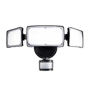 40-Watt 180-Degree Black Motion Activated Outdoor Integrated LED Flood Light with 3 Heads and PIR Dusk to Dawn Sensor