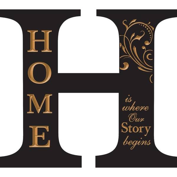 P. Graham Dunn 14.75 in. x 13.25 in. Black Architectural Letter H Home Wood Carved Wall Hanging