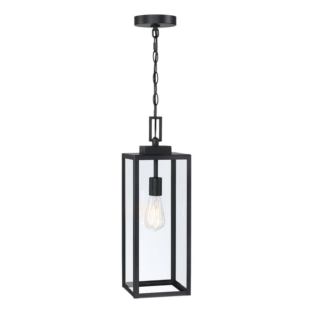 Hukoro 21.5 in. 1Light Matte Black Outdoor Hanging Lantern Pendant