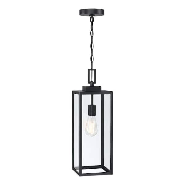 Hukoro Alfa 21.5 in. 1-Light Matte Black Outdoor Hanging Lantern Pendant Light with Clear Glass