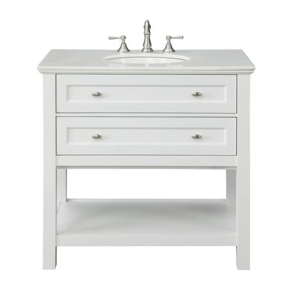 Home Decorators Collection Austell 37 in. W x 22 in. D Bath Vanity in White with Natural Marble Vanity Top in White