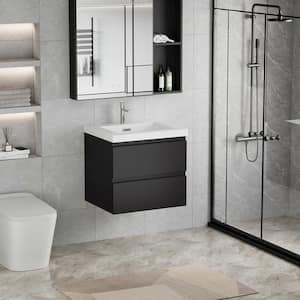 Achilles 24 in. W x 20 in. D x 22.5 in. H Single Sink Floating Bath Vanity in Gloss Black with White Resin Top