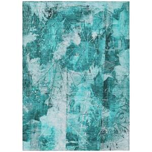 HomeRoots Teal 5 ft. x 8 ft. Woven Abstract Rectangle Indoor/Outdoor ...