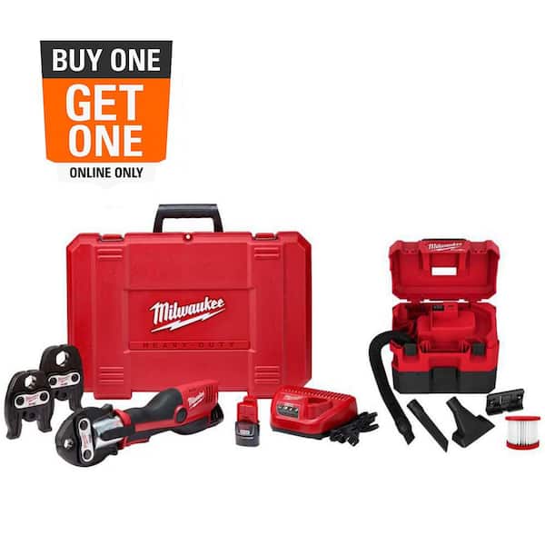 Milwaukee M12 12-Volt Lithium-Ion Copper Force Logic Cordless Press Tool Kit (4 Jaws Included) with M12 FUEL Wet/Dry Vacuum