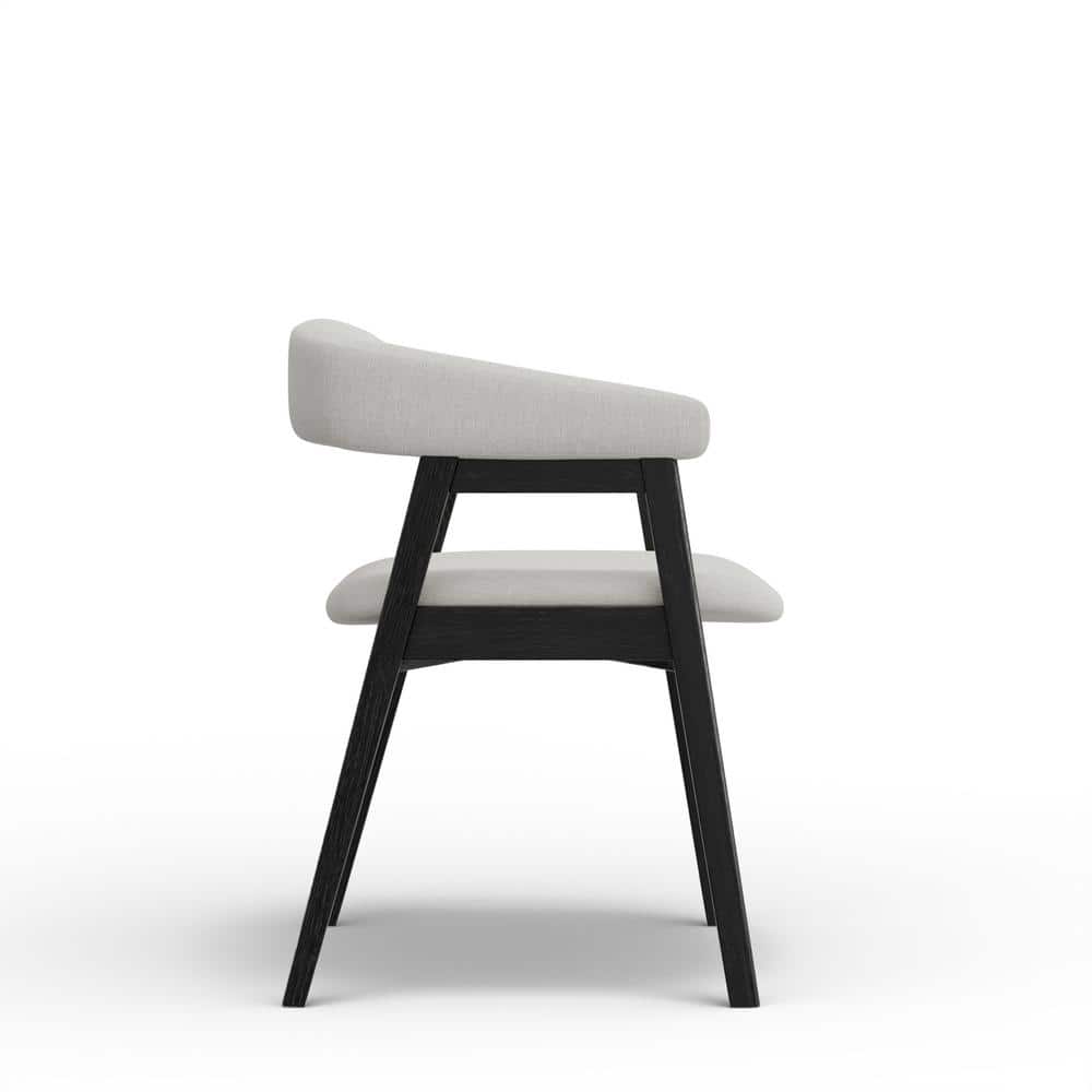 Black Rubberwood Low Arm Chair with Beige Upholstery, Set of 2