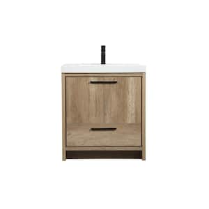 Timeless Home 30 in. W x 19 in. D x 34 in. H Bath Vanity in Natural Oak with White Resin Top