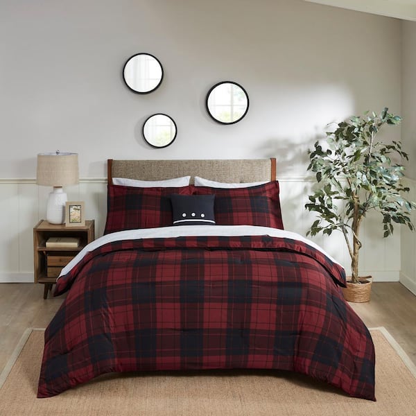 Colebrook 8-Piece Microfiber Reversible Queen Red Plaid Comforter