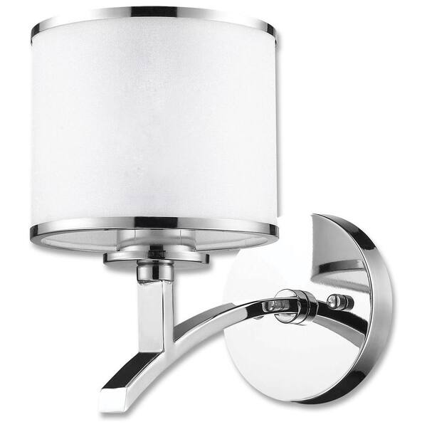 BELDI Concord Collection 1-Light Chrome Wall Fixture with White Fabric Shade