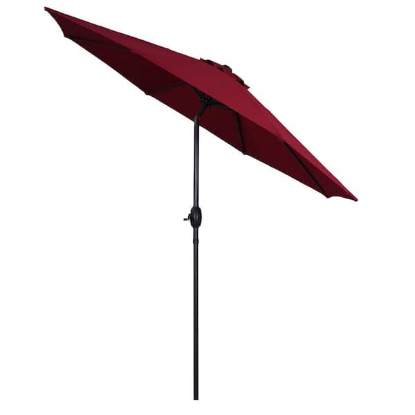 WELLFOR 9 ft. Market Patio Umbrella Push Button Tilt in Red