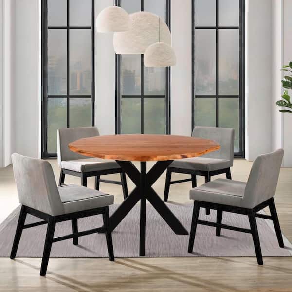 Kuri 41.3 in. Natural Brown and Black Wood Top Cross Legs Handcrafted Dining Table (Seats of 4)