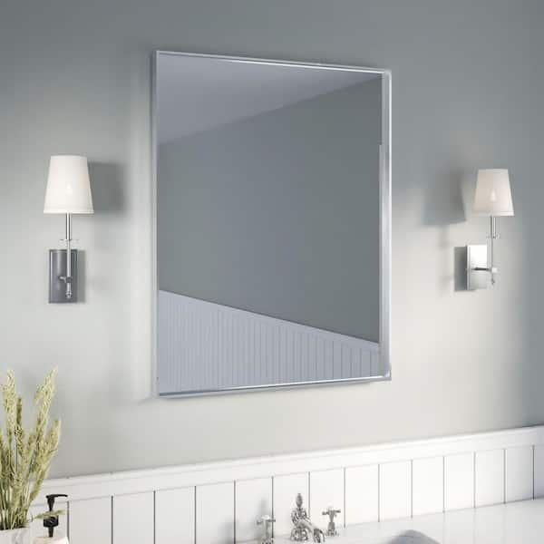 28 in. W x 36 in. H Silver Aluminum Rectangular Framed Wall Bathroom Vanity Wall Mount Mirror