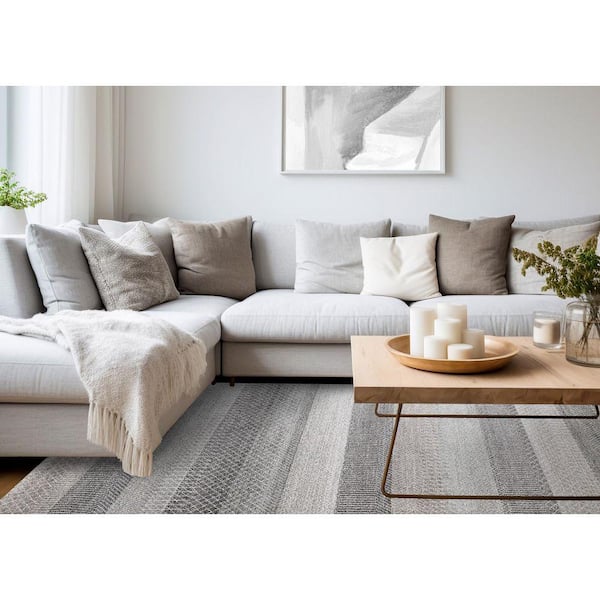 Sereni Collections 8 ft. x 11 ft. Grey Geometric, Stripes, Tribal/Southwestern Indoor Area Rug