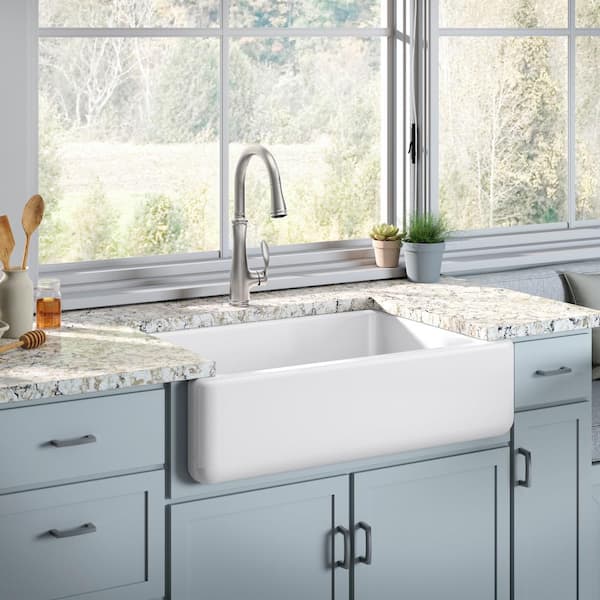 Whitehaven Farmhouse Apron-Front Cast-Iron 33 in. Single Bowl Kitchen Sink in Biscuit