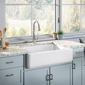 Whitehaven Farmhouse Apron Front Self-Trimming Cast Iron 33 in. Single Bowl Kitchen Sink in Ice Grey