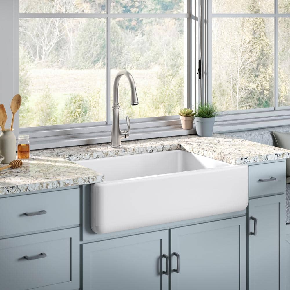 White Cast Iron Farmhouse Single Bowl Kitchen Sink