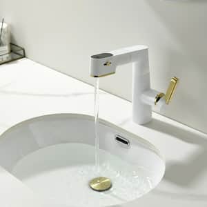 Digital Display 3-Spray Pull-Out Single Handle Single Hole Bathroom Faucet in White